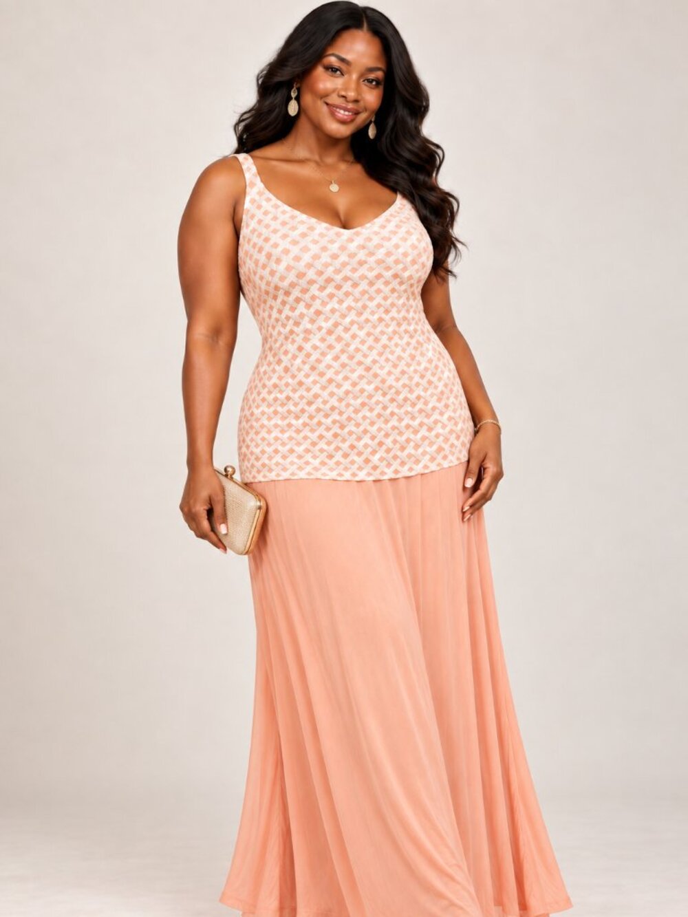 Peach & Ivory Textured Maxi Dress